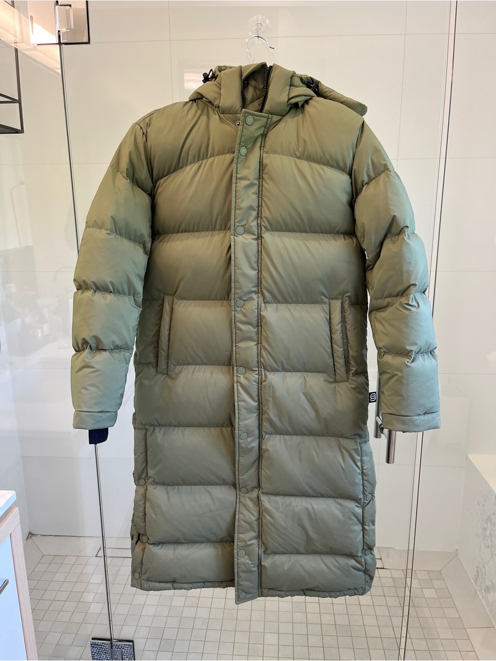 Aritzia Super Puff Long Olive Green Hooded Puffer Down Coat Like New XXS - Picture 5 of 9